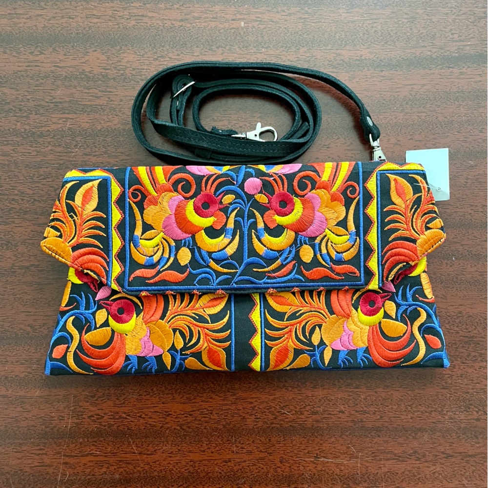 NWT Fair Trade Boho Handmade Clutch with Suede Shoulder Strap